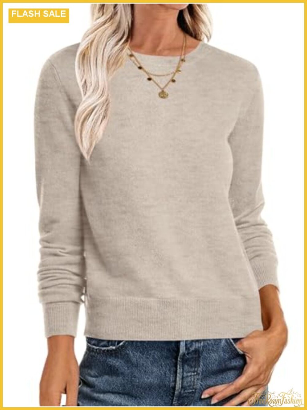 Crewneck Long Sleeve Pullover Sweater Lightweight Casual Fall Layering